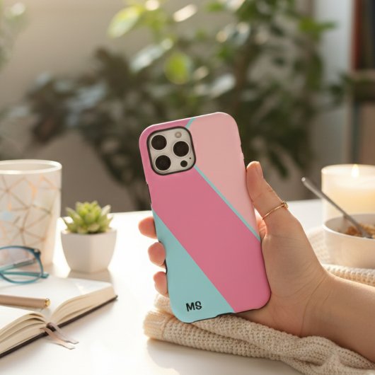 Modern Pastel Pink & Blue Abstract Monogrammed  Case-Mate iPhoneケース