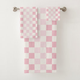 Modern Pastel Pink Checkerboard Check Pattern  バスタオルセット