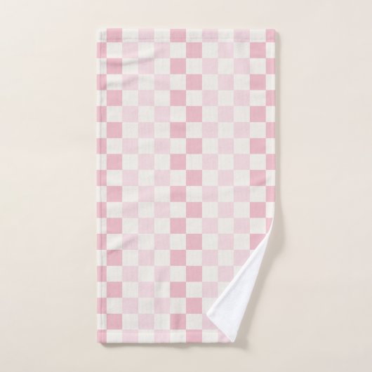 Modern Pastel Pink Checkerboard Check Pattern  バスタオルセット (ハンドタオル)
