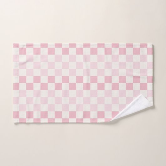 Modern Pastel Pink Checkerboard Check Pattern  バスタオルセット (ハンドタオル)