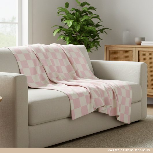 Modern Pastel Pink  Checks Pattern Fleece Blanket フリースブランケット