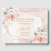 Modern Pastel Pink Sage Gold Floral Sweet Sixteen  ゲストブック (正面)