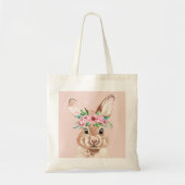 Modern Pastel Pink Watercolor Bunny With Flowers トートバッグ (正面)