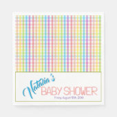 Modern Pastel Plaid Rainbow Baby Shower Party スタンダードランチョンナプキン (正面)