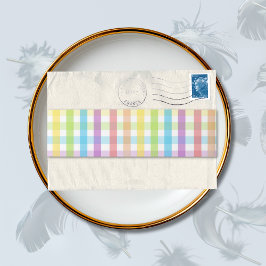 Modern Pastel Plaid Rainbow Baby Shower Party 招待状ベリーバンド