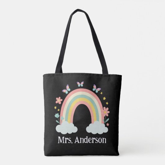 Modern Pastel Rainbow Personalized Teacher Gift トートバッグ (裏面)
