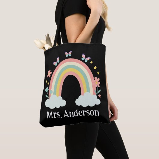 Modern Pastel Rainbow Personalized Teacher Gift トートバッグ (クローズアップ)