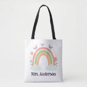 Modern Pastel Rainbow Personalized Teacher Gift トートバッグ (正面)