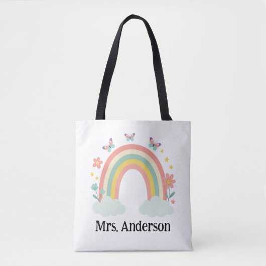 Modern Pastel Rainbow Personalized Teacher Gift トートバッグ (正面)