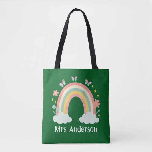 Modern Pastel Rainbow Personalized Teacher Gift トートバッグ (正面)