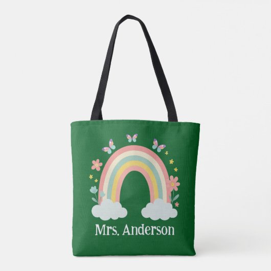 Modern Pastel Rainbow Personalized Teacher Gift トートバッグ (裏面)