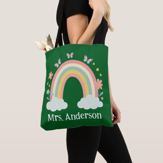 Modern Pastel Rainbow Personalized Teacher Gift トートバッグ (クローズアップ)