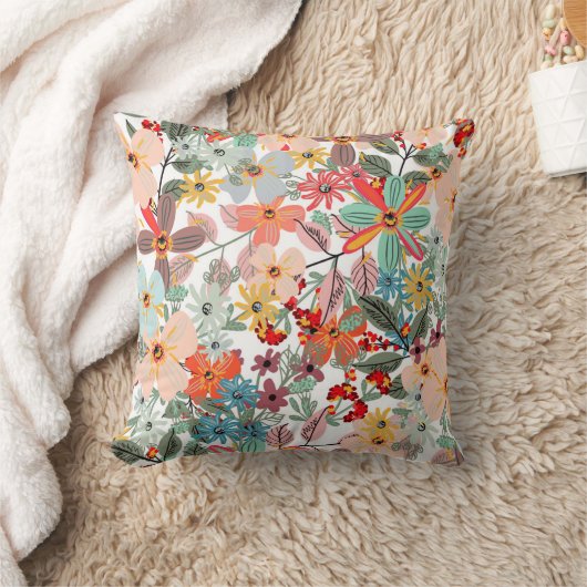 Modern Pastel Spring Floral Garden Pattern Pillow クッション (ブランケット)
