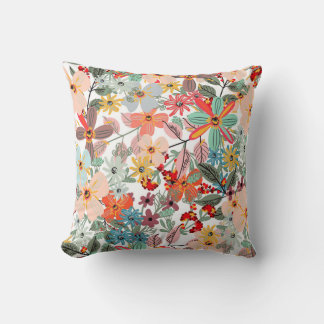 Modern Pastel Spring Floral Garden Pattern Pillow クッション
