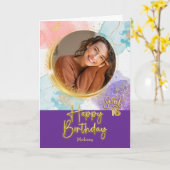 Modern Pastel Sweet 16 Photo & Name Birthday カード (黄色い花)