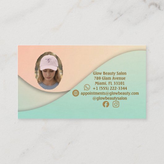 Modern Pastel Waves Photo Hair Stylist 名刺 (裏面)