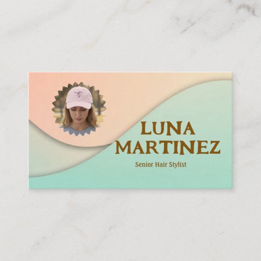 Modern Pastel Waves Photo Hair Stylist 名刺 (正面)
