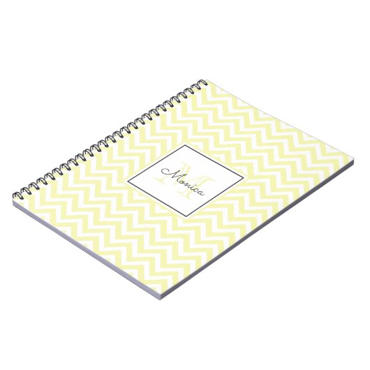 Modern Pastel Yellow Chevron Pattern Monogram ノートブック (左側)