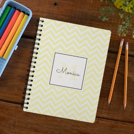 Modern Pastel Yellow Chevron Pattern Monogram ノートブック