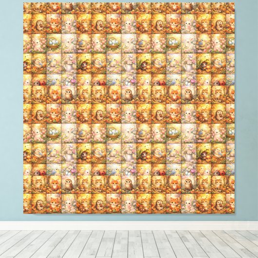 Modern Patchwork Pattern Collage キャンバスプリント (インサイチュ (ウッドフロア))