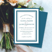 Modern Patina Blue & White Border Simple Wedding 招待状