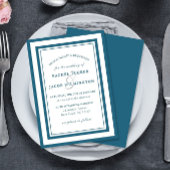 Modern Patina Blue & White Border Simple Wedding 招待状