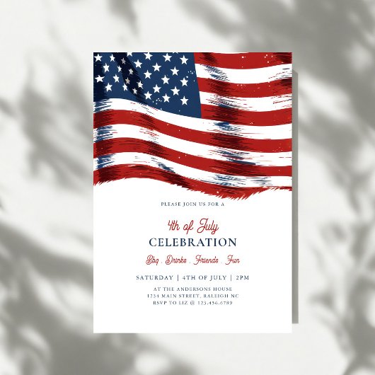 Modern Patriotic American Flag 4th of July Party 招待状