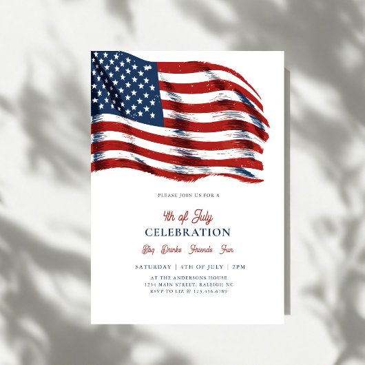 Modern Patriotic American Flag 4th of July Party 招待状