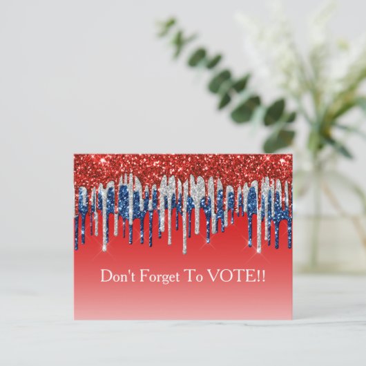 Modern Patriotic Glitter Drip Vote Reminder ポストカード (スタンド正面)