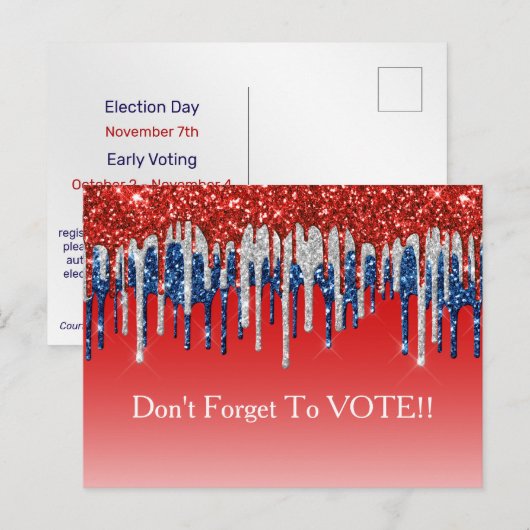 Modern Patriotic Glitter Drip Vote Reminder ポストカード (正面/裏面)