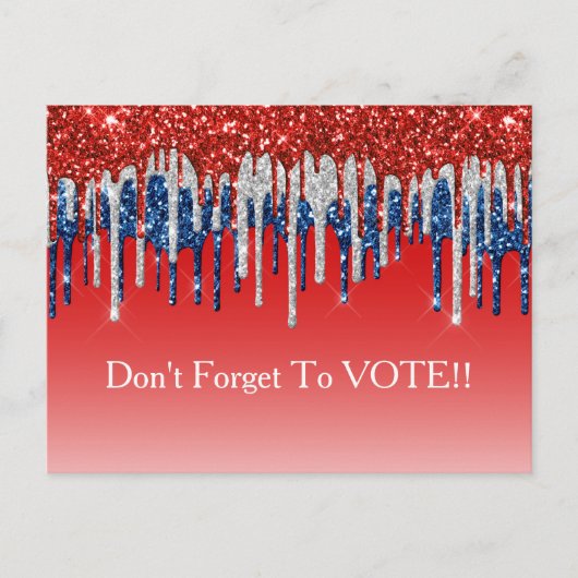 Modern Patriotic Glitter Drip Vote Reminder ポストカード (正面)