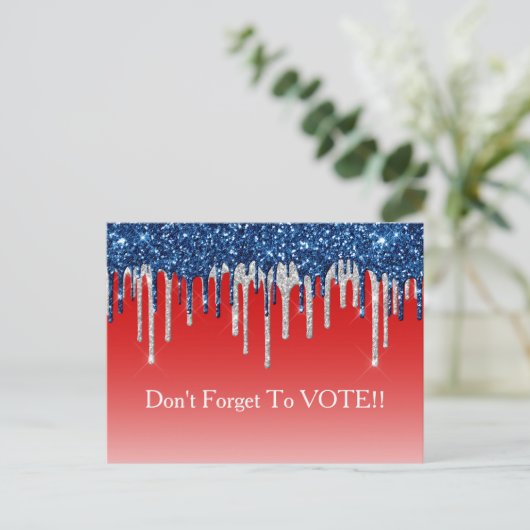 Modern Patriotic Glitter Drip Vote Reminder ポストカード (スタンド正面)