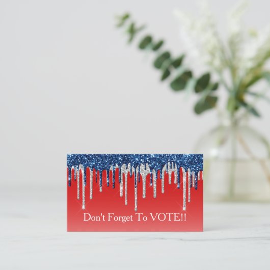 Modern Patriotic Glitter Drip Vote Reminder 名刺 (スタンド正面)