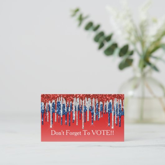 Modern Patriotic Glitter Drip Vote Reminder 名刺 (スタンド正面)