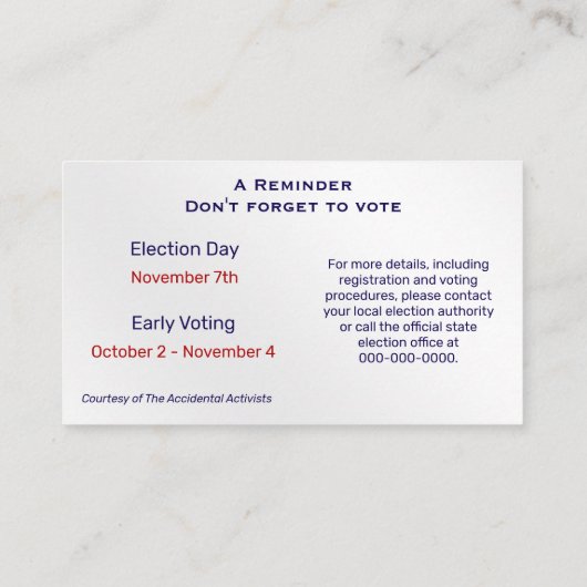 Modern Patriotic Glitter Drip Vote Reminder 名刺 (裏面)