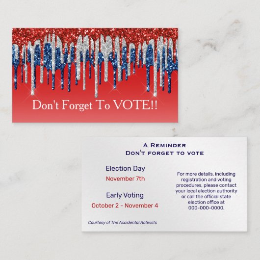 Modern Patriotic Glitter Drip Vote Reminder 名刺 (正面/裏面)