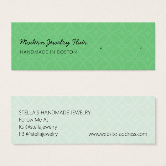 Modern Pattern Green Stud Earring Display Card (正面&裏面)