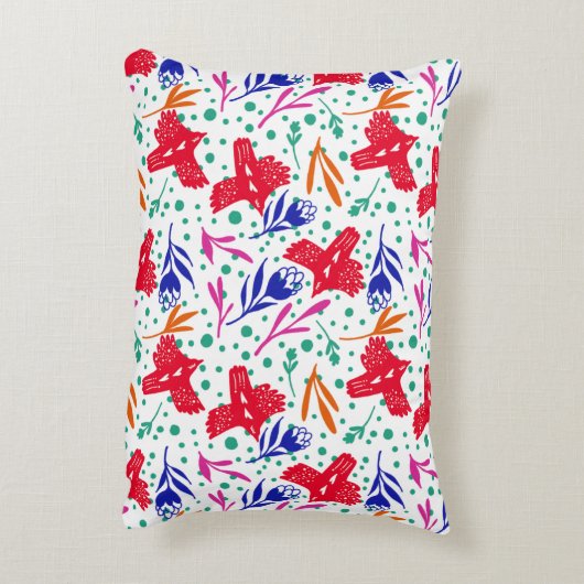 Modern pattern of birds and flowers アクセントクッション (裏面(縦))