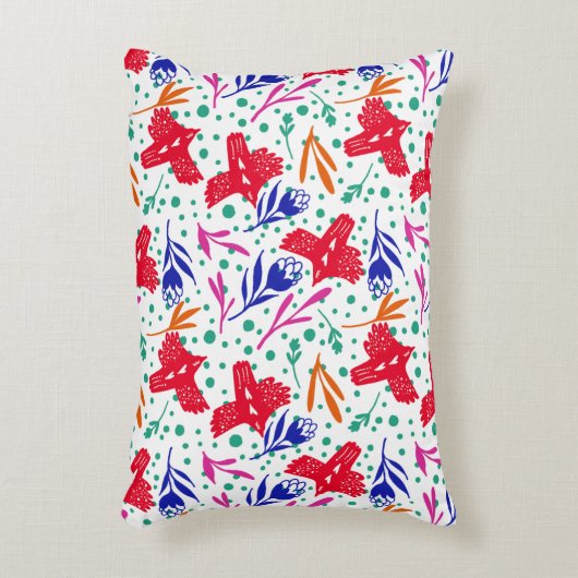 Modern pattern of birds and flowers アクセントクッション (正面(垂直))