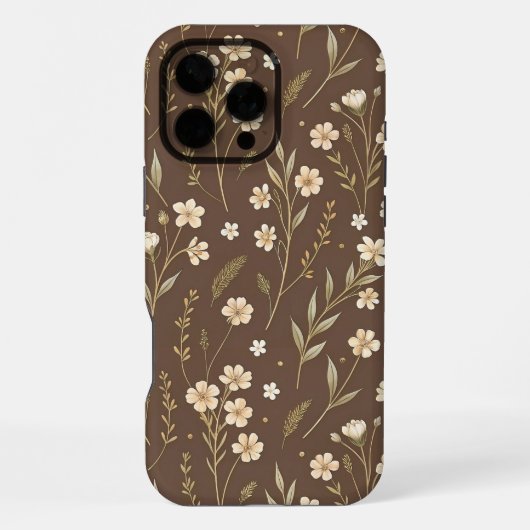 Modern Pattern Wildflowers Brown Background iPhoneケース (裏面)