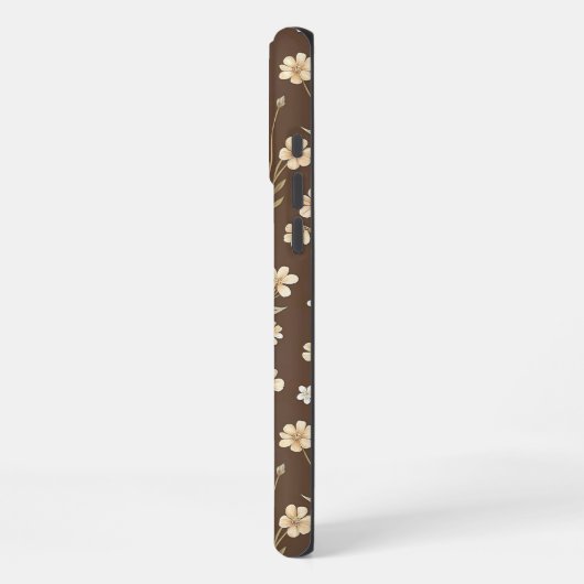 Modern Pattern Wildflowers Brown Background iPhoneケース (左側面)