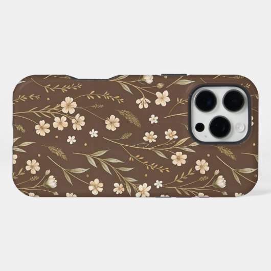 Modern Pattern Wildflowers Brown Background iPhoneケース (裏面横)