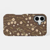 Modern Pattern Wildflowers Brown Background iPhone 16ケース (裏面横)