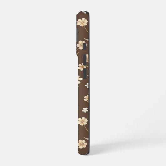 Modern Pattern Wildflowers Brown Background iPhone 16ケース (左側面)