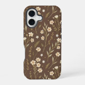 Modern Pattern Wildflowers Brown Background iPhone 16ケース (裏面)