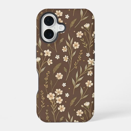 Modern Pattern Wildflowers Brown Background iPhone 16ケース (裏面)