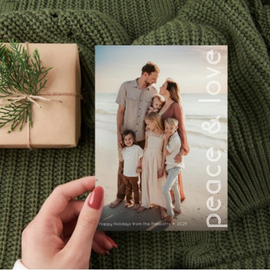 Modern Peace and Love Photo Christmas Holiday Card シーズンカード