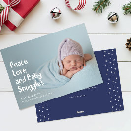 Modern Peace Love Cute Baby First Christmas Photo シーズンカード