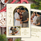 Modern Peace Love Joy Script Gold Arch 3 Photo シーズンカード