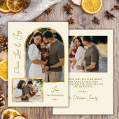 Modern Peace Love Joy Script Gold Arch 3 Photo シーズンカード